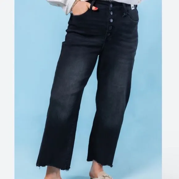 NWT Judy Blue Black Wide Crop Button-Fly Jeans