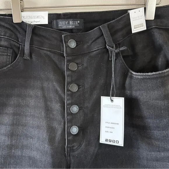 NWT Judy Blue Black Wide Crop Button-Fly Jeans