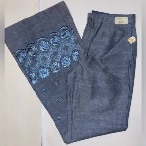 NWT VINTAGE‎ RARE! 70s High Waisted Wide Leg Bell Bottom Embroidered Jeans 13/14