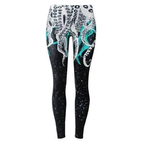 Octopus Print Leggings - Black S
