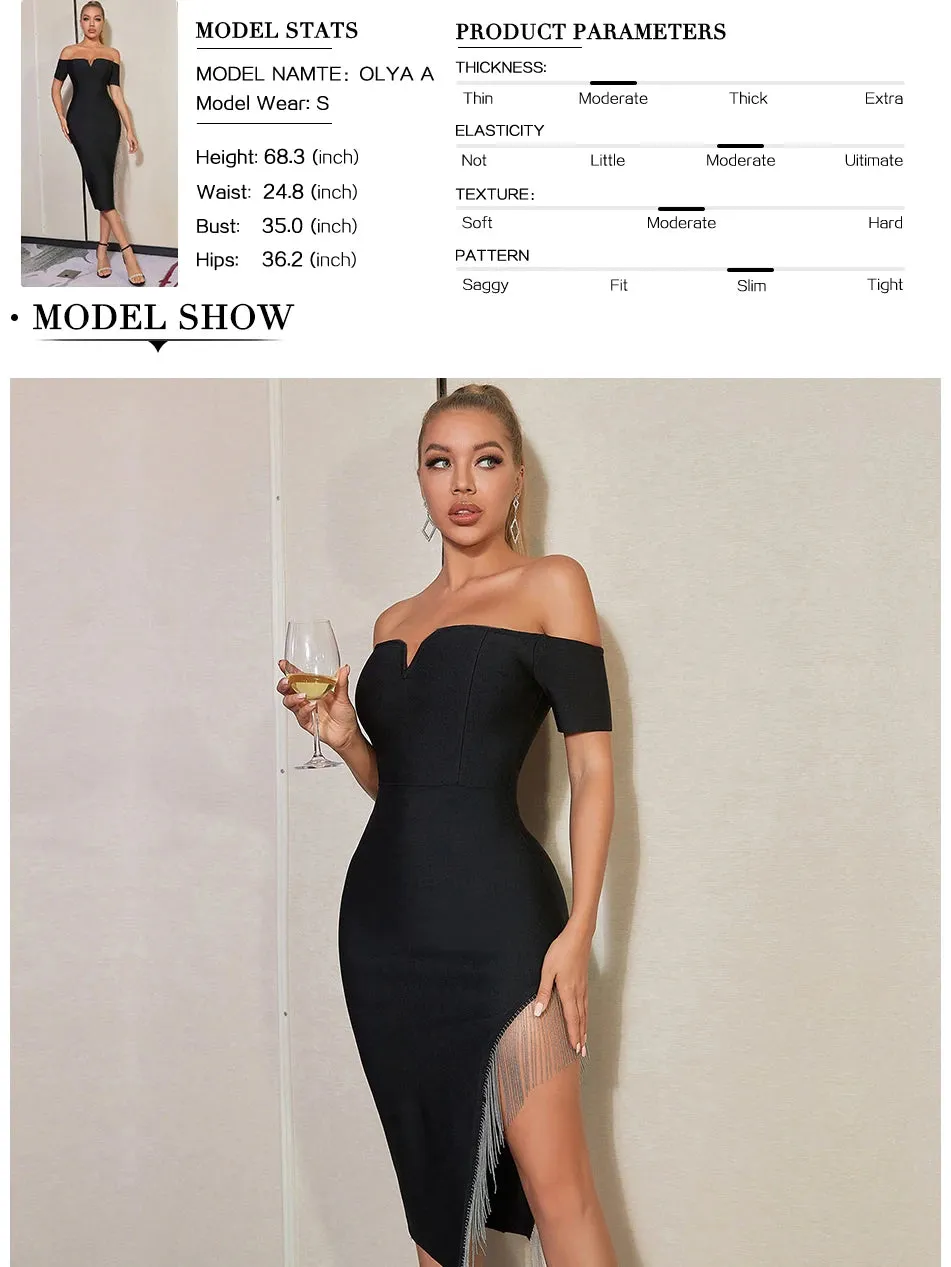 Off Shoulder Diamonds Evening Party Dress