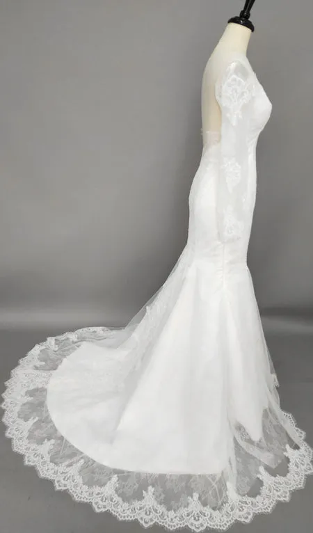 Off Shoulder Long-sleeved Sweetheart Backless Court Train Lace Dress-Z704006