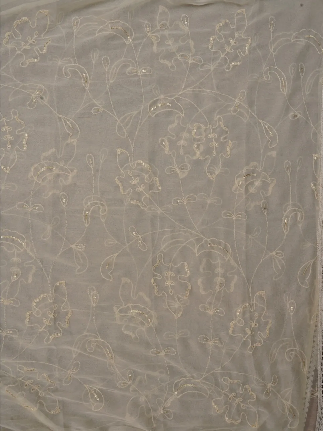 Off White Cotton Woven Design Embellished Dress Material with Dupatta