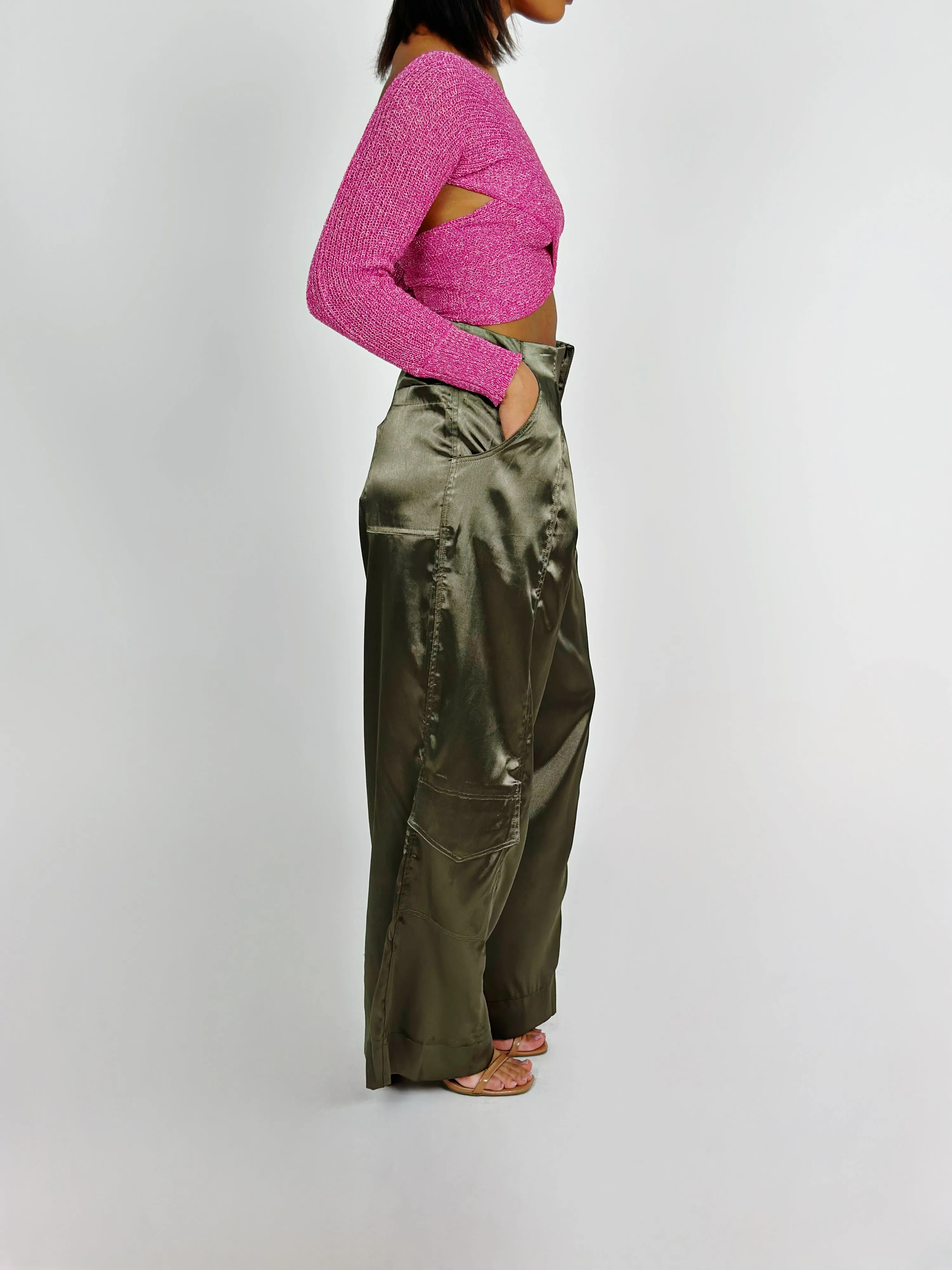 Olive Satin Pants