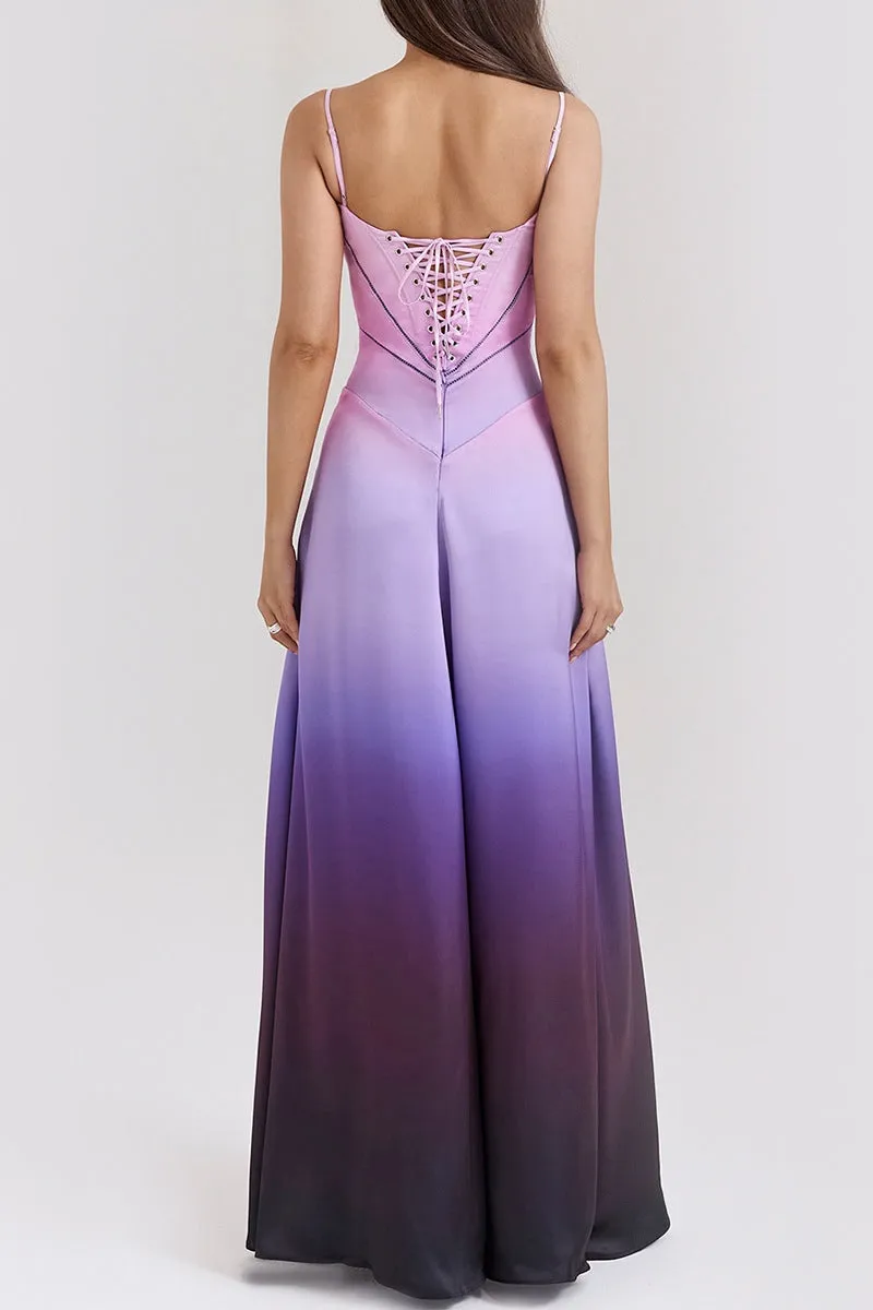 Ombre Print Lace Up Maxi Dress