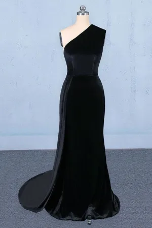 One Shoulder Mermaid Long Evening Dress Unique Black Prom Dresses