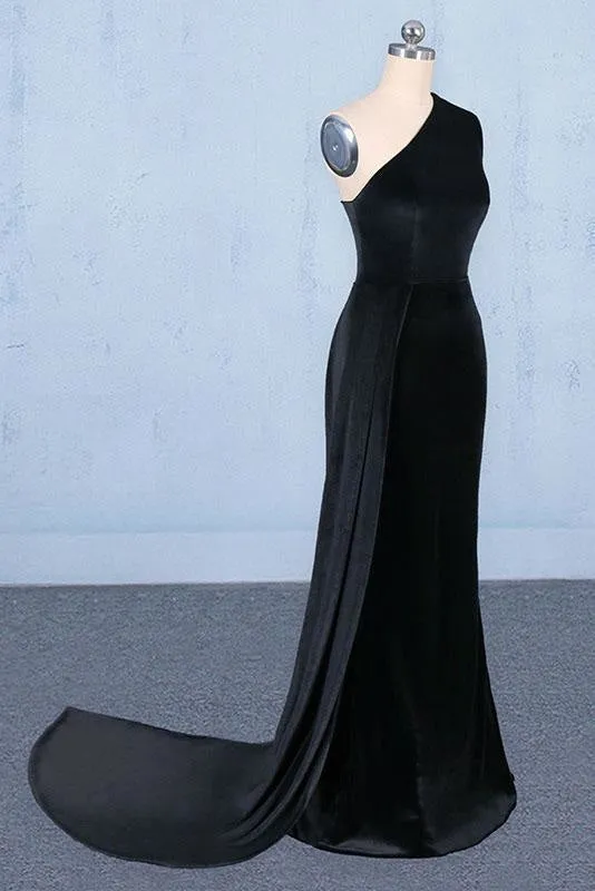 One Shoulder Mermaid Long Evening Dress Unique Black Prom Dresses
