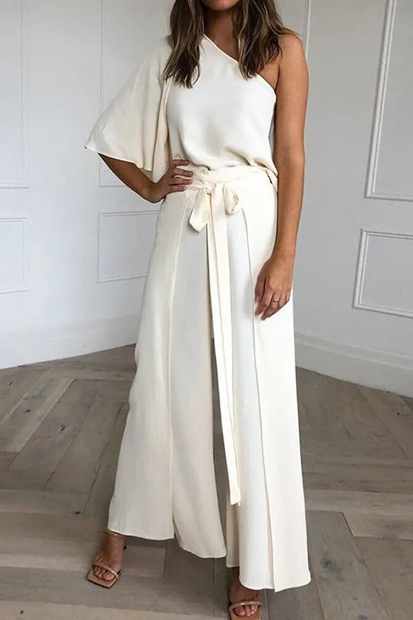 One Shoulder Solid Jumpsuit