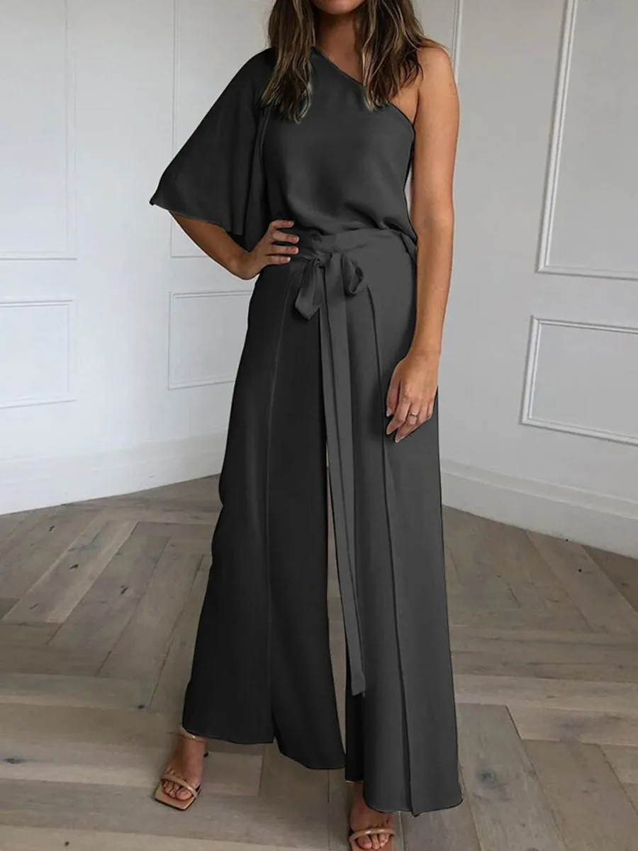 One Shoulder Solid Jumpsuit