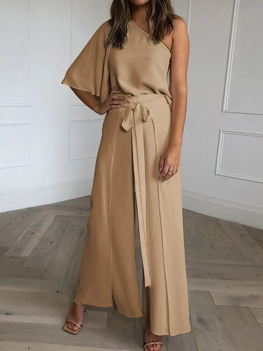 One Shoulder Solid Jumpsuit