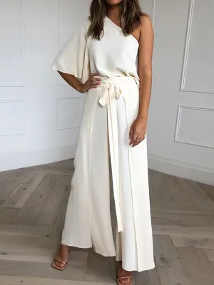 One Shoulder Solid Jumpsuit