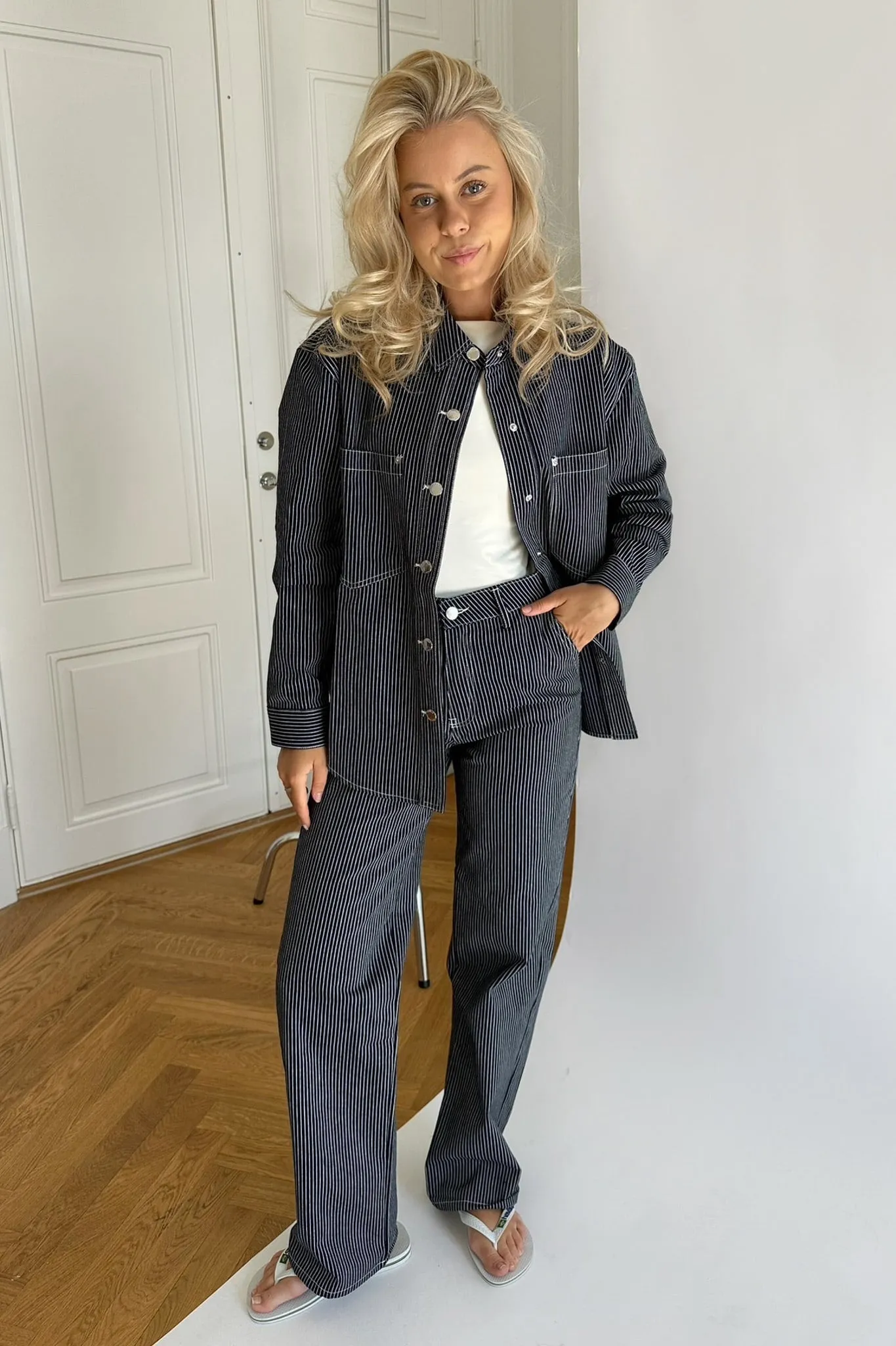 ONLNehva Jeans - Mørkeblå Hvid Stribet