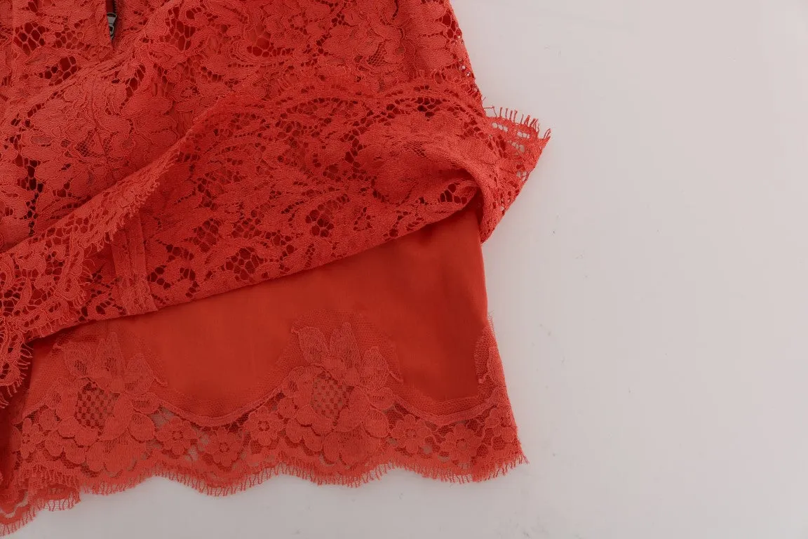 Orange Macramé Lace Pencil Skirt
