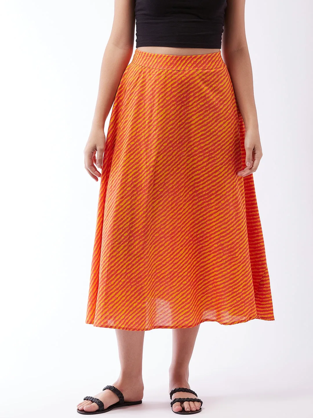 Orange Mustard Lahriya Skirt For Teens