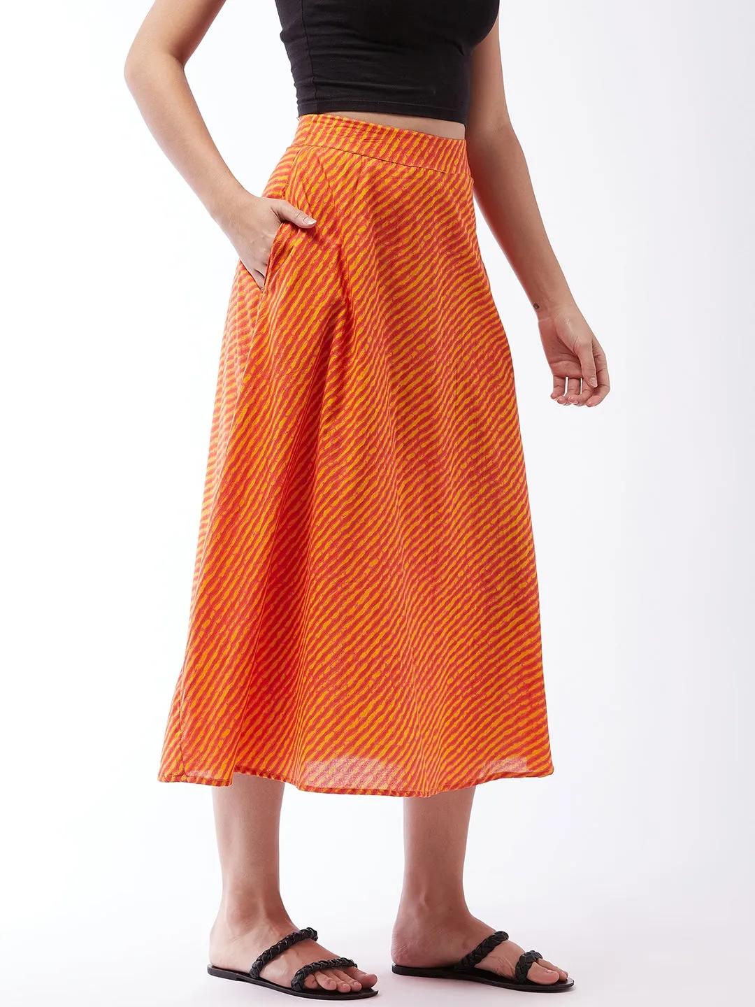 Orange Mustard Lahriya Skirt For Teens