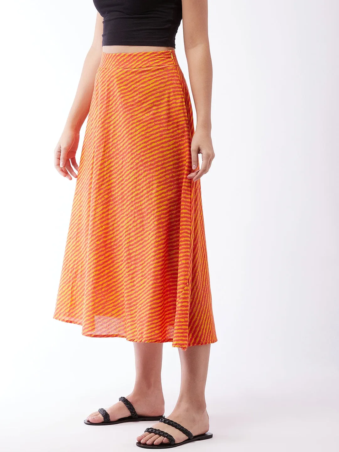 Orange Mustard Lahriya Skirt For Teens