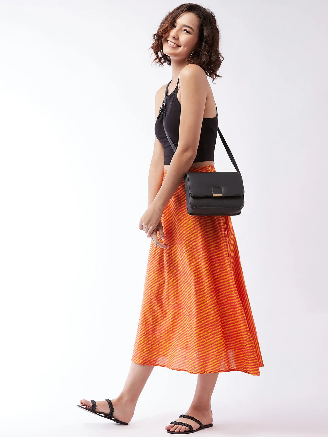 Orange Mustard Lahriya Skirt For Teens