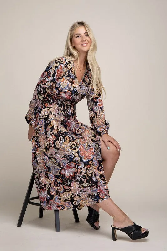 Paisley Shirred Dress