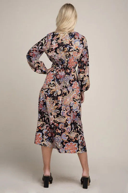 Paisley Shirred Dress