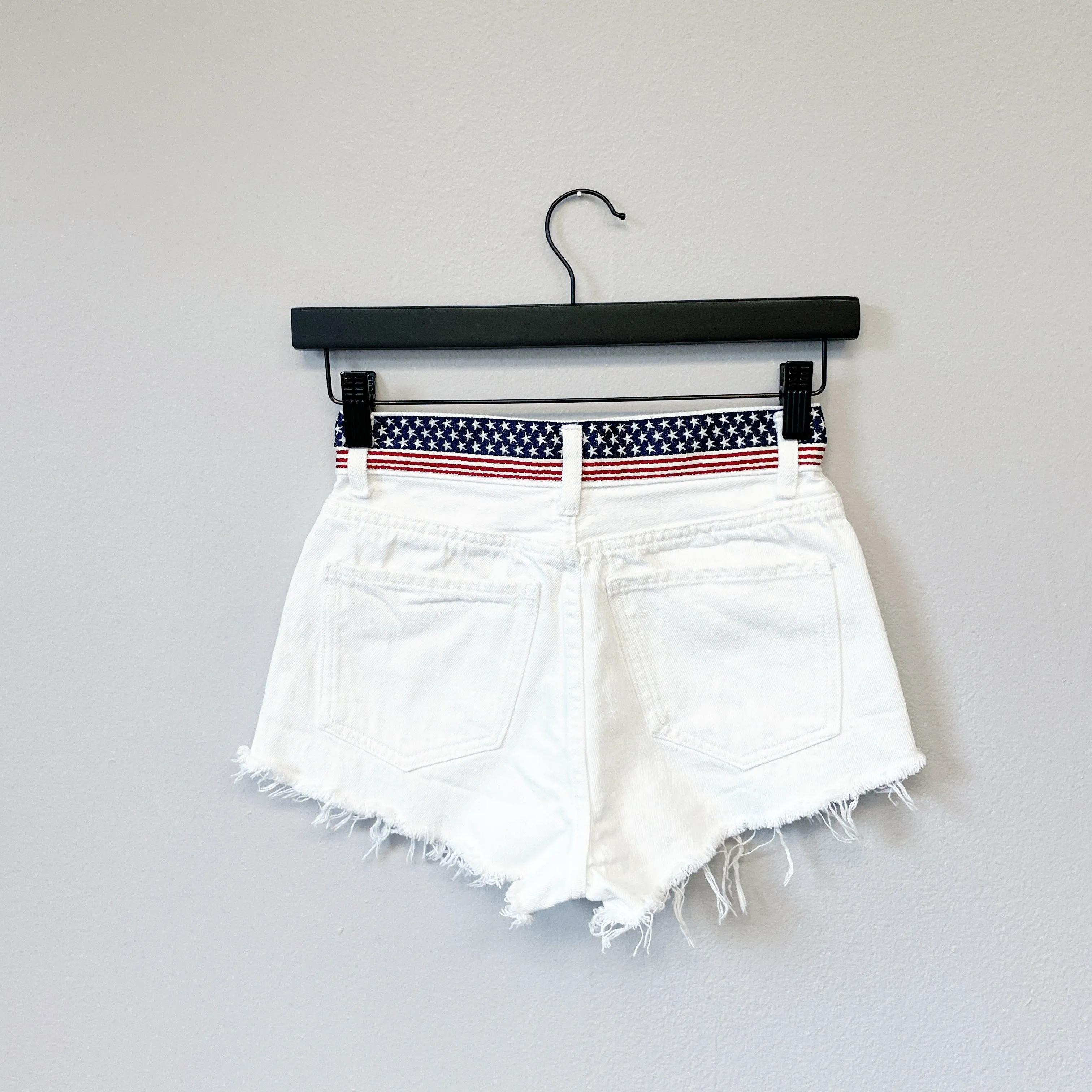 Patriotic Distressed High Waisted Denim Shorts  - American Flag Stars - The Amelia