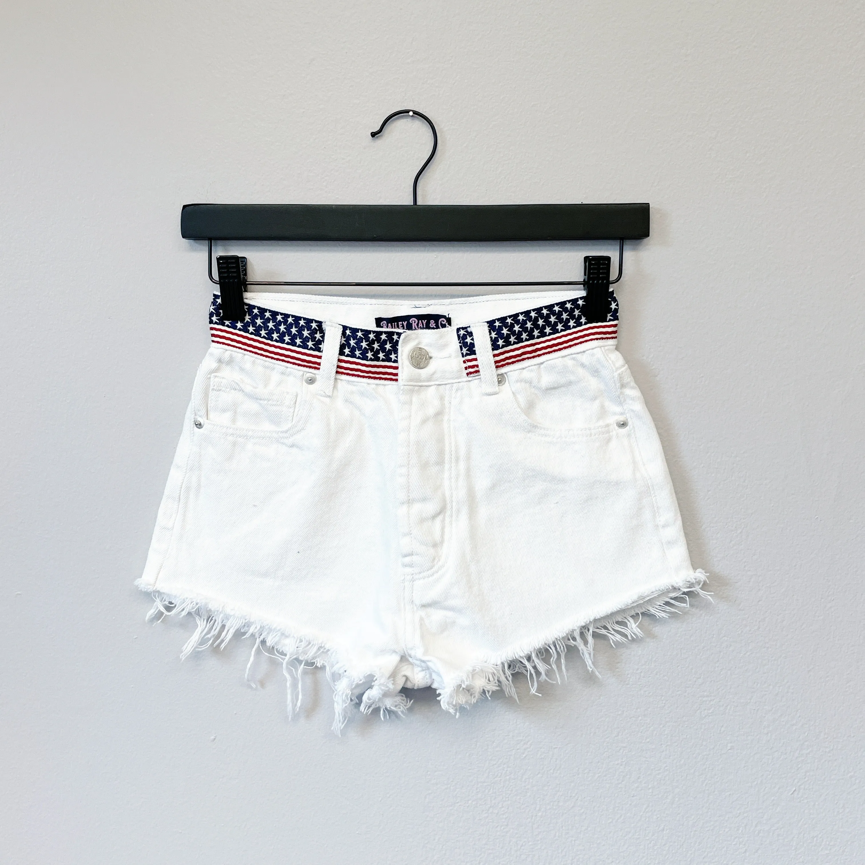 Patriotic Distressed High Waisted Denim Shorts  - American Flag Stars - The Amelia