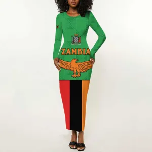 Personalised Afro Zambia Long Sleeve Bodycon Dress Flag Style Mix Kente Pattern LT15