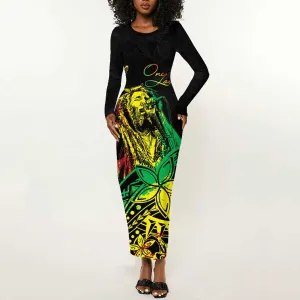 Personalised Jawaiian Reggae Long Sleeve Bodycon Dress Afro-Polynesian Style LT7