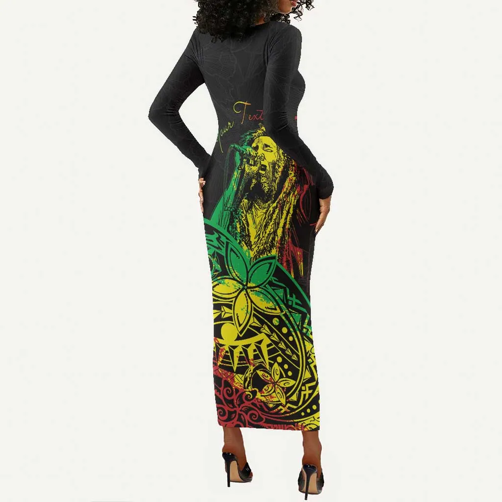 Personalised Jawaiian Reggae Long Sleeve Bodycon Dress Afro-Polynesian Style LT7