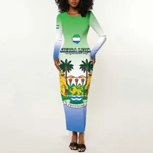 Personalised Sierra Leone Independence Day Long Sleeve Bodycon Dress Coat Of Arms Flag Map LT15