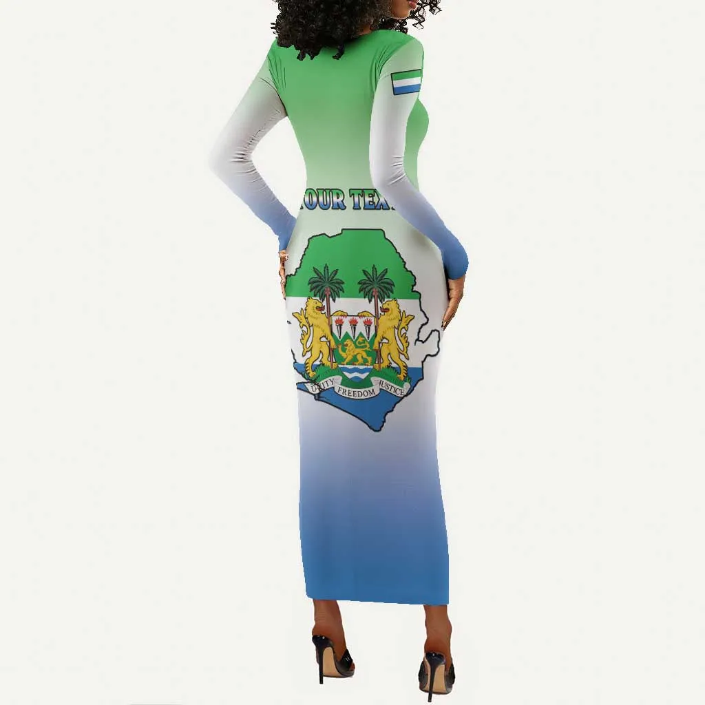 Personalised Sierra Leone Independence Day Long Sleeve Bodycon Dress Coat Of Arms Flag Map LT15