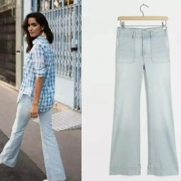 Pilcro By Anthropologie High Rise Trouser Bootcut Denim Jeans Light Blue Wash 28