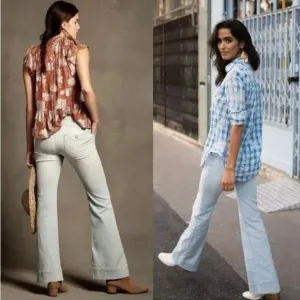 Pilcro By Anthropologie High Rise Trouser Bootcut Denim Jeans Light Blue Wash 28