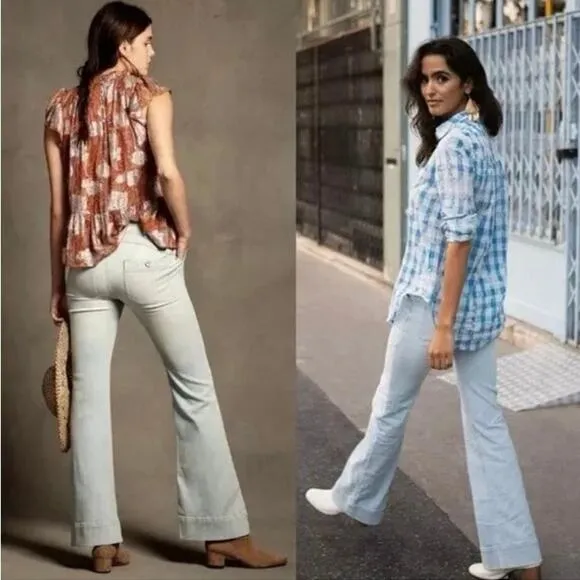 Pilcro By Anthropologie High Rise Trouser Bootcut Denim Jeans Light Blue Wash 28