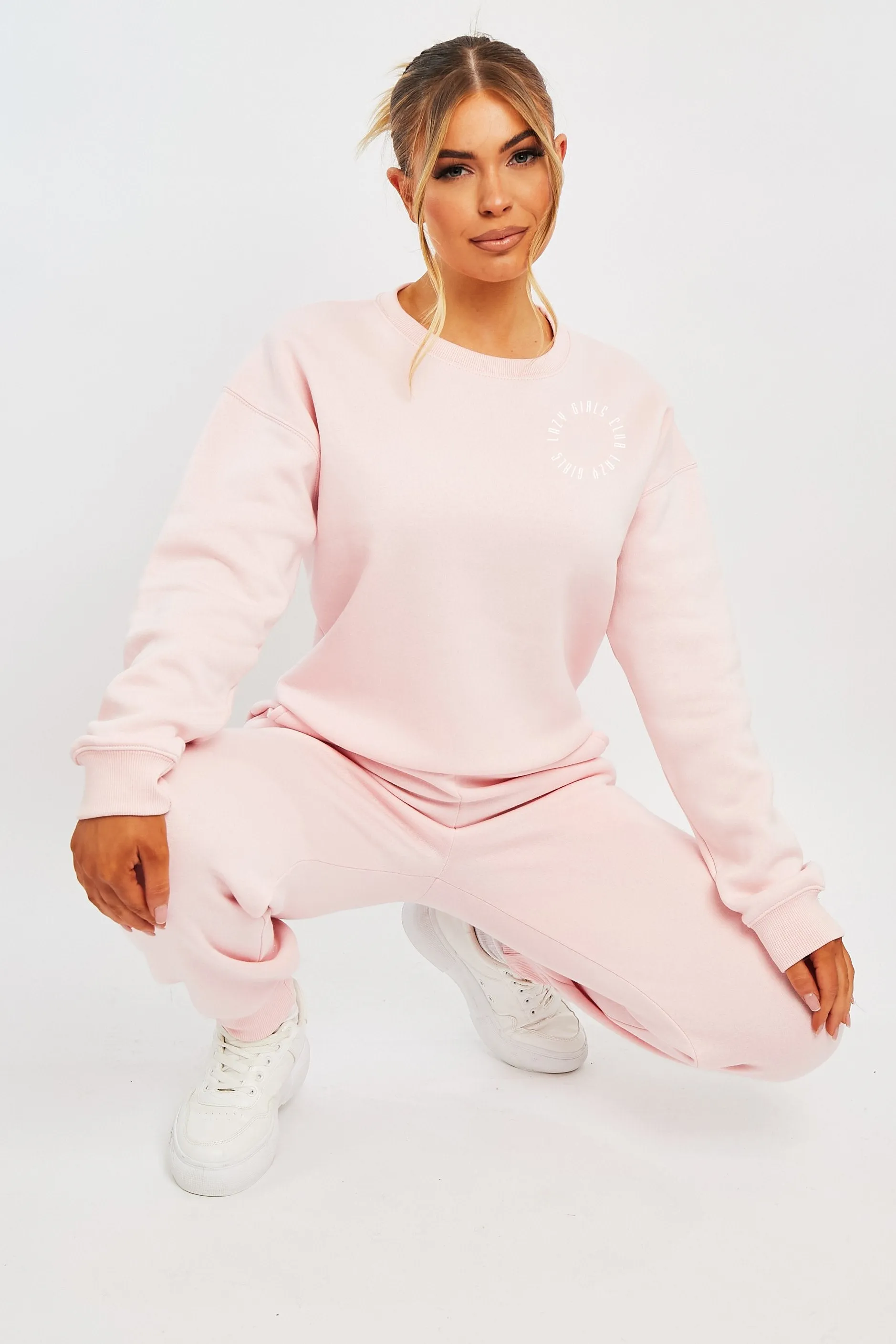 Pink 'Lazy Girls Club' Slogan Sweatshirt - Leila