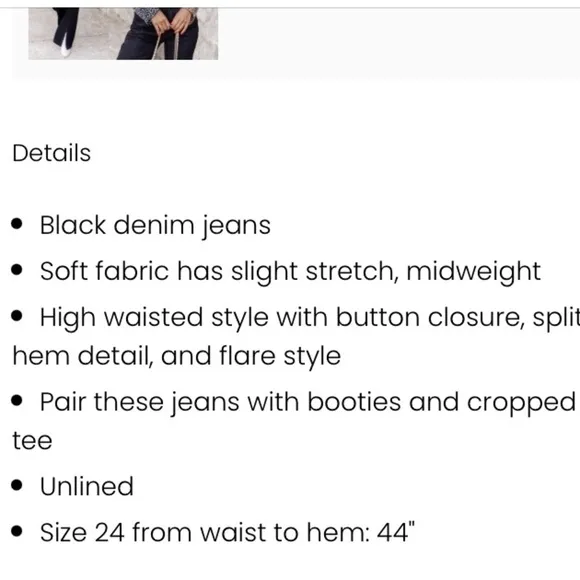 Pink Lily Split Front Black Denim High Waisted Jeans