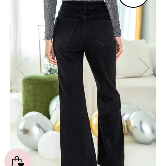 Pink Lily Split Front Black Denim High Waisted Jeans