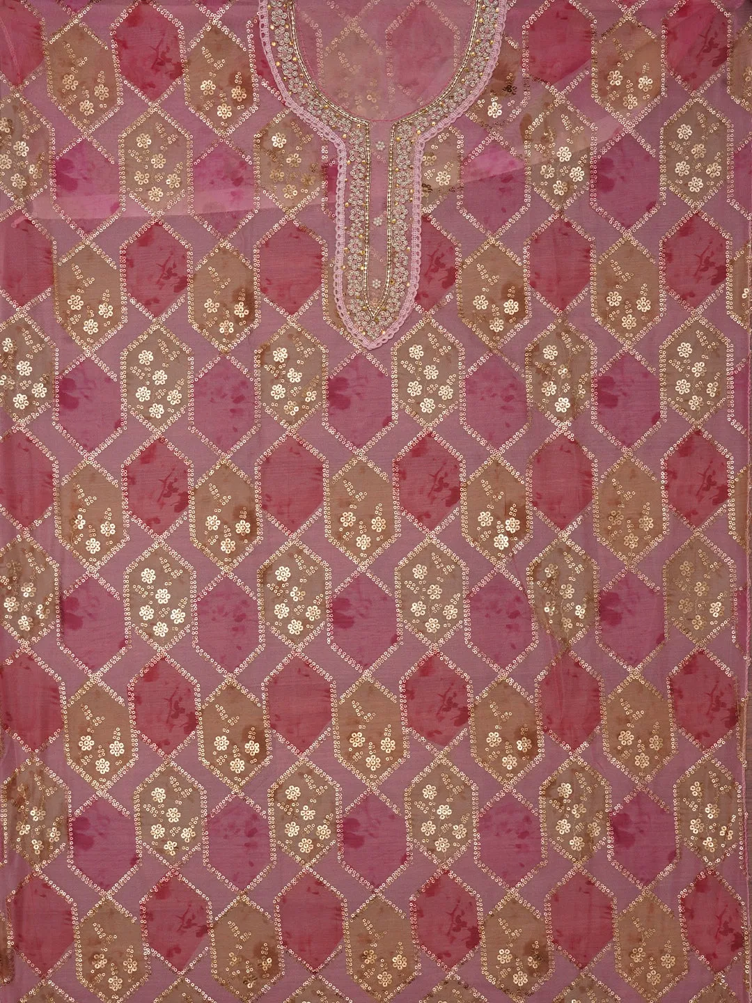 Pink Sequin Embroidered Organza Dress Material with Dupatta