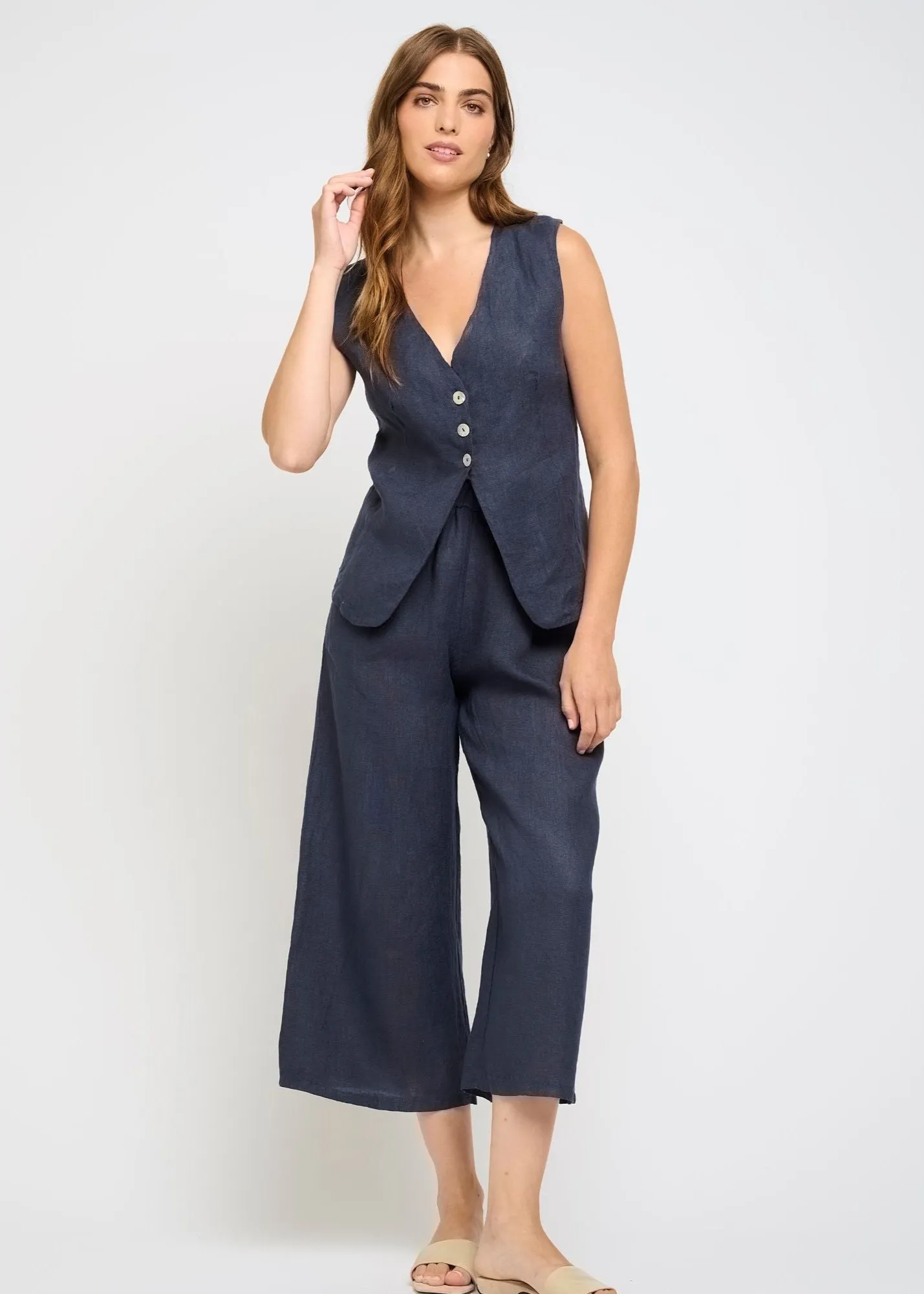 Pistache Cropped Linen Pant
