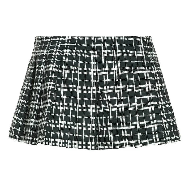 Plaid A-line pleated skirt