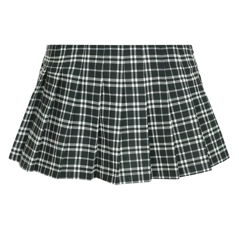 Plaid A-line pleated skirt