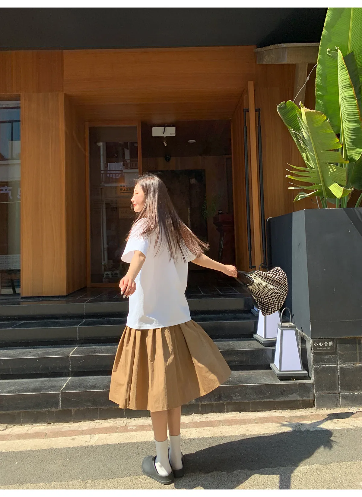 Pleated A-line skirt
