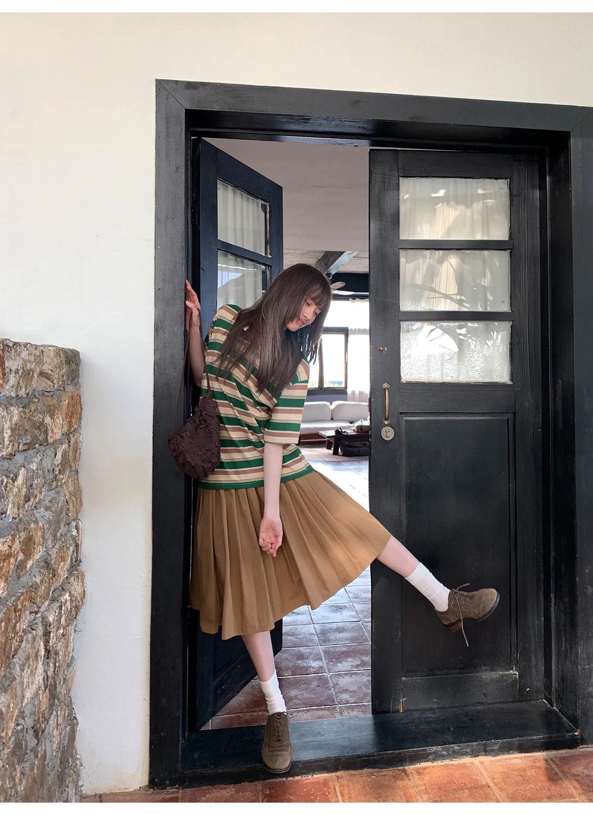 Pleated A-line skirt