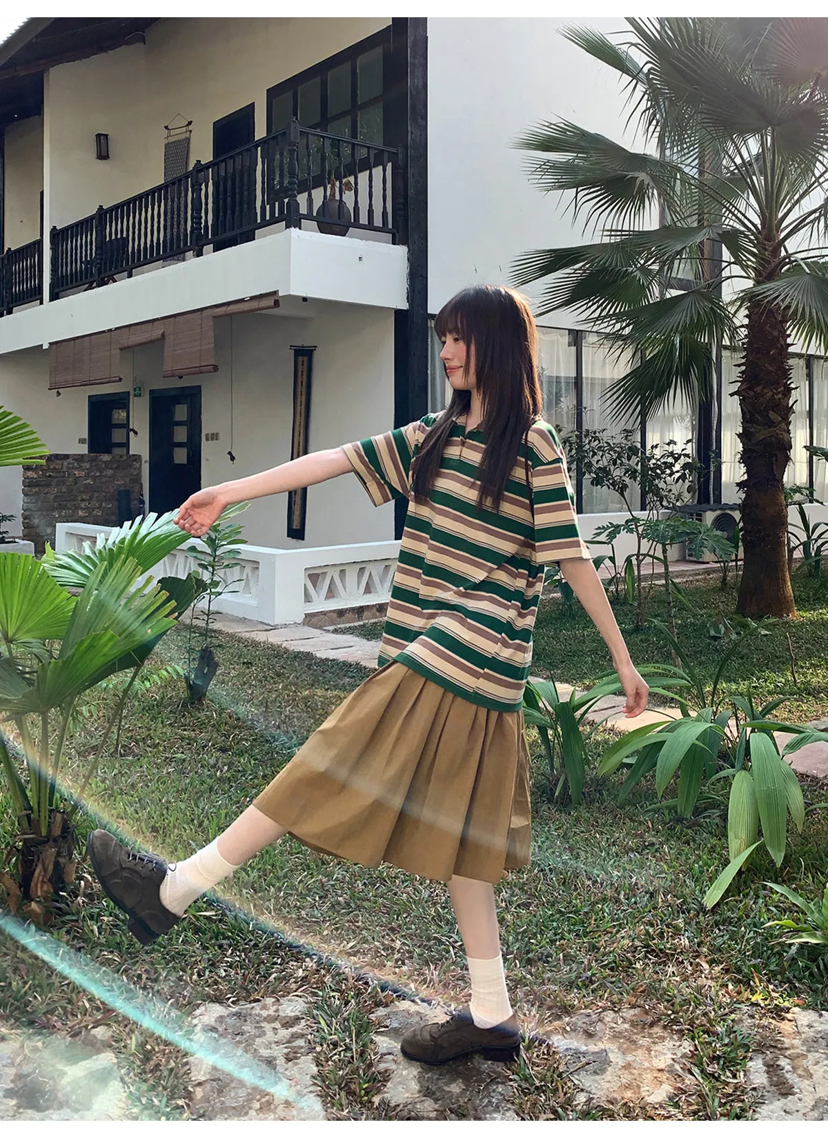 Pleated A-line skirt