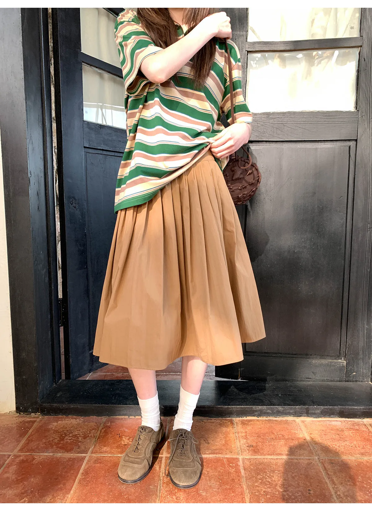 Pleated A-line skirt