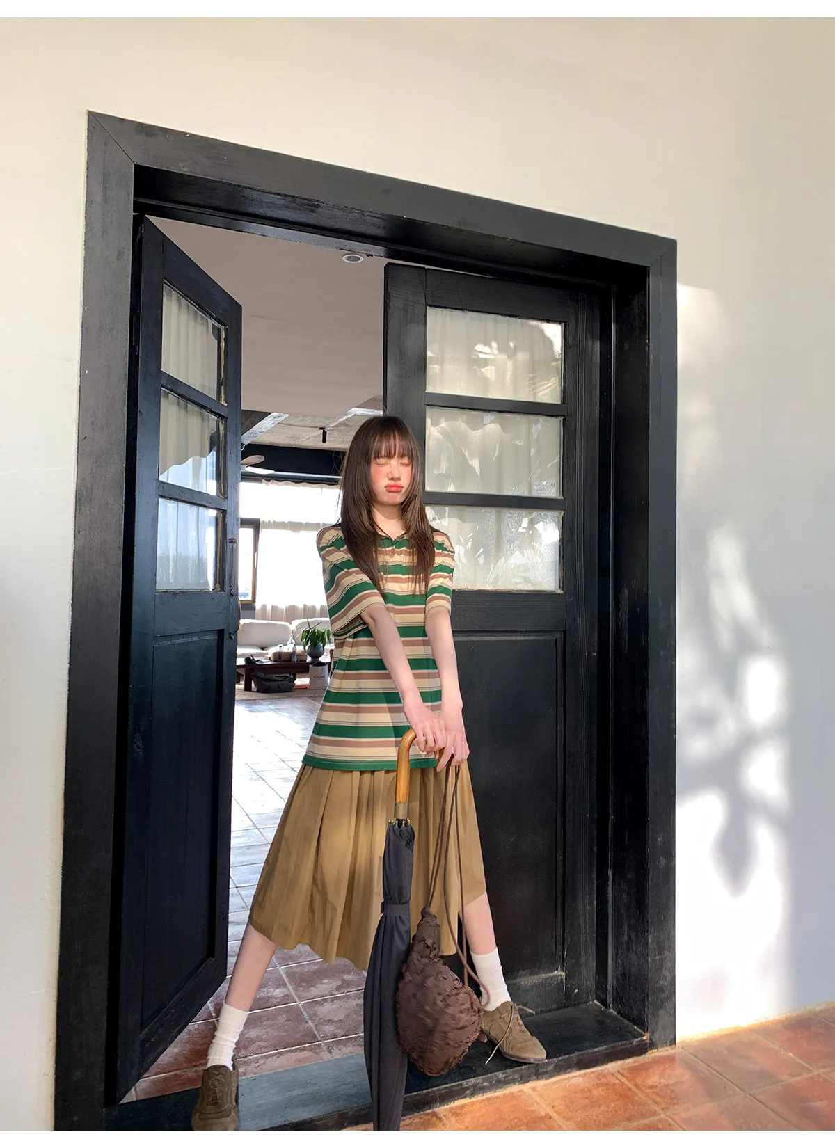 Pleated A-line skirt