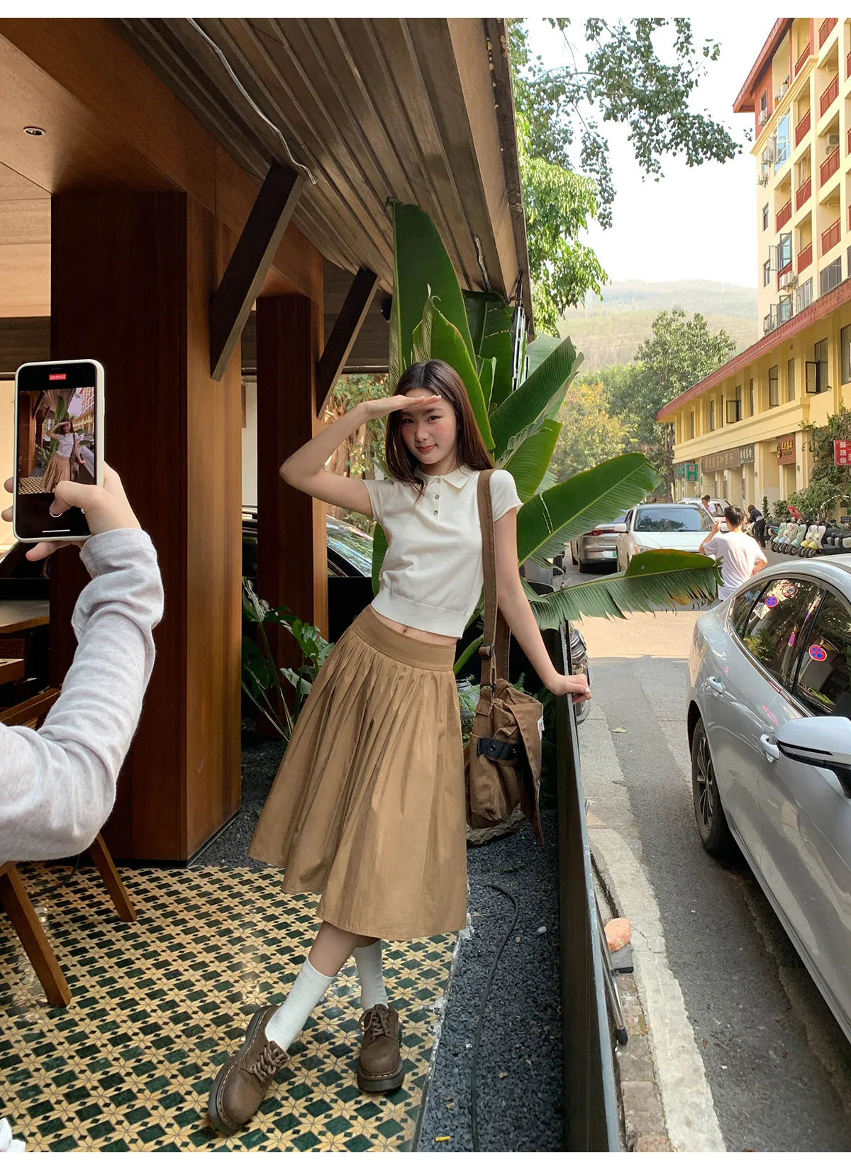 Pleated A-line skirt