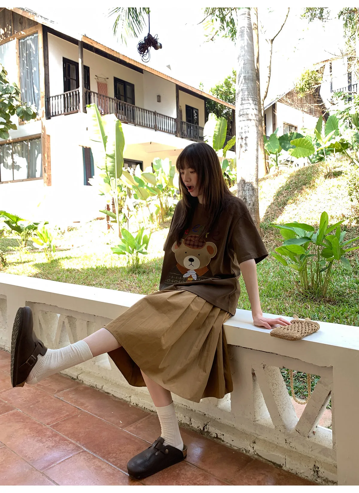Pleated A-line skirt