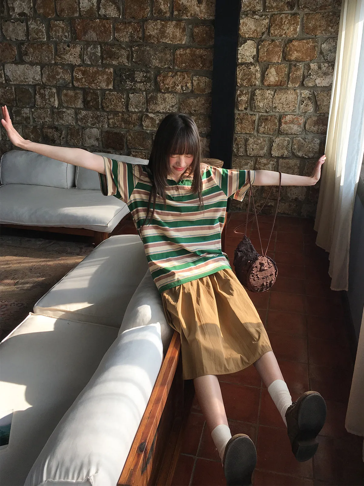 Pleated A-line skirt