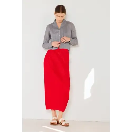 Pleated Midi Pencil Skirt