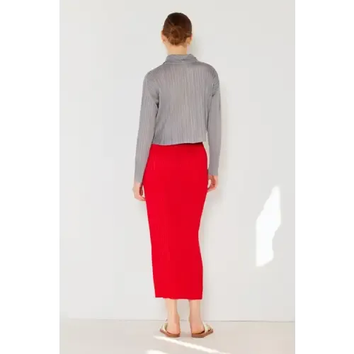 Pleated Midi Pencil Skirt